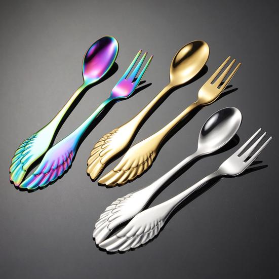 Obstgabel Langer Spiegelpolierter Griff Edelstahl Kreativer Flügel Kaffeelöffel Dessert