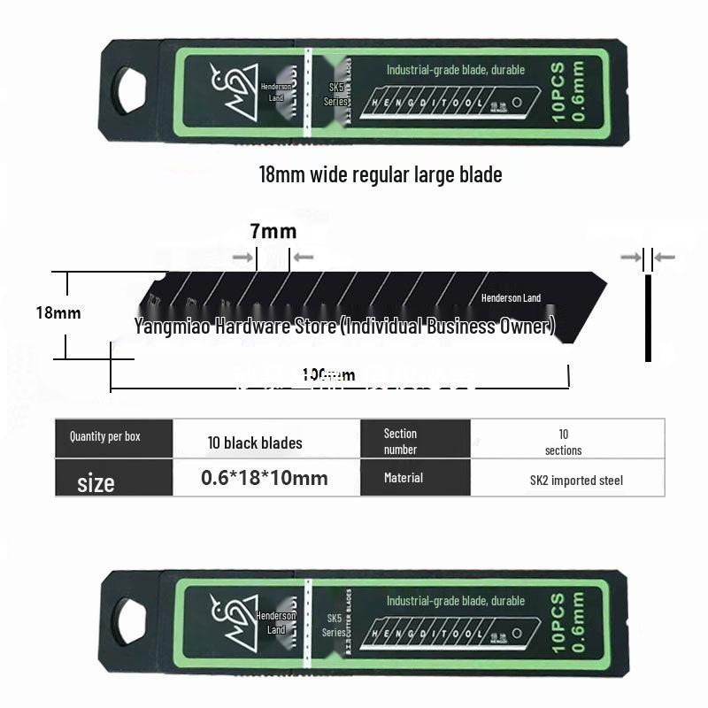 Henderson Large Black 18mm Utility Knife, Extra Thick 0.7mm Sharp Blade for Industrial and Wallpaper Cutting.