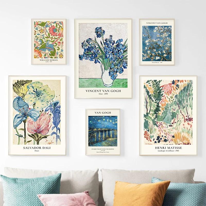 Serie de jarrones de estrellas de Van Gogh Póster Arte de pared Matisse Pintura en lienzo de flores vintage Mercado de flores Arte Decoración de pared para sala de estar del hogar
