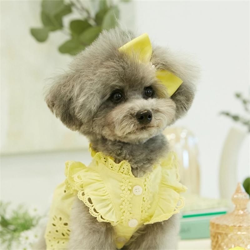 Dog Dress Yellow Lace Ruffle Dress Wedding Party Dress Cat Clothes Poodle Teddy Chihuahua Clothes