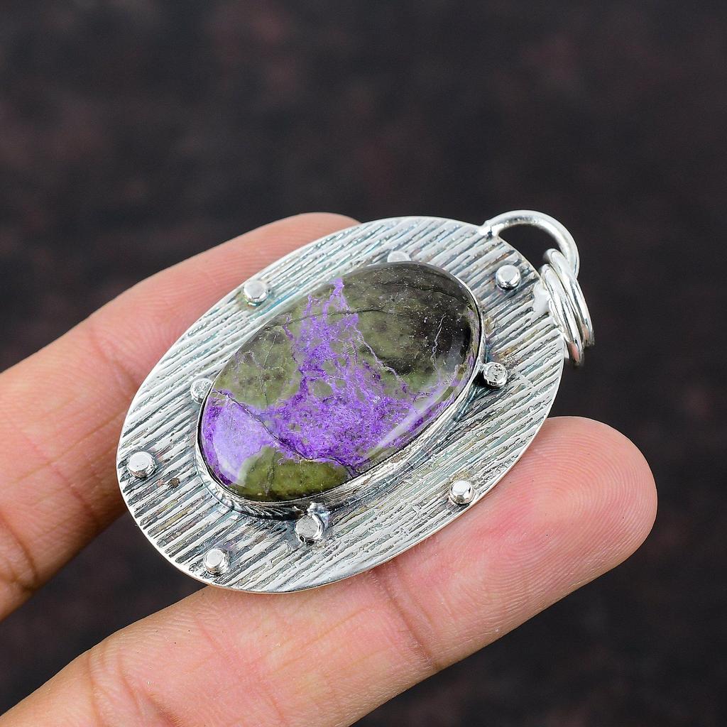 Purpurite Pendant Handmade Jewelry 925 Sterling Silver Pendant Antique Gemstone Jewelry Birthstone Jewelry Gift For Friend Statement Pendant