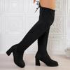 Women's Shoes, Over-the-knee Boots, Women's Boots, Thick Heels with LACES At The Back, High Heels, Round Toe