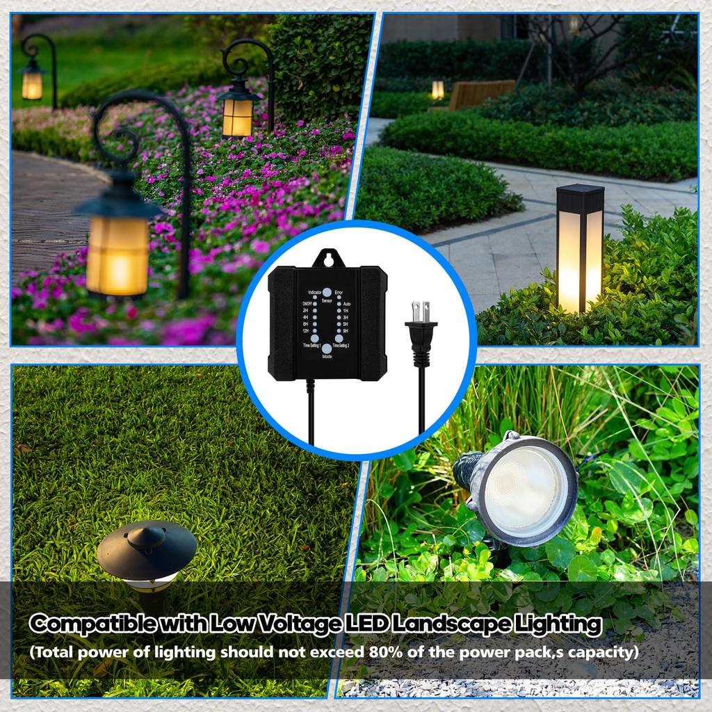 SMY Lighting 100W Outdoor Low Voltage Transformer with Timer and Photocell Sensor,120V AC to 12V DC Weatherproof for LED Landscape Lighting,Deck
