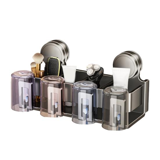 Toothbrush Holder with Suction Cup Carbon Steel ABS Waterproof Rust-Proof Wall Mounted Double-Layer Storage for Bathroom Organizer