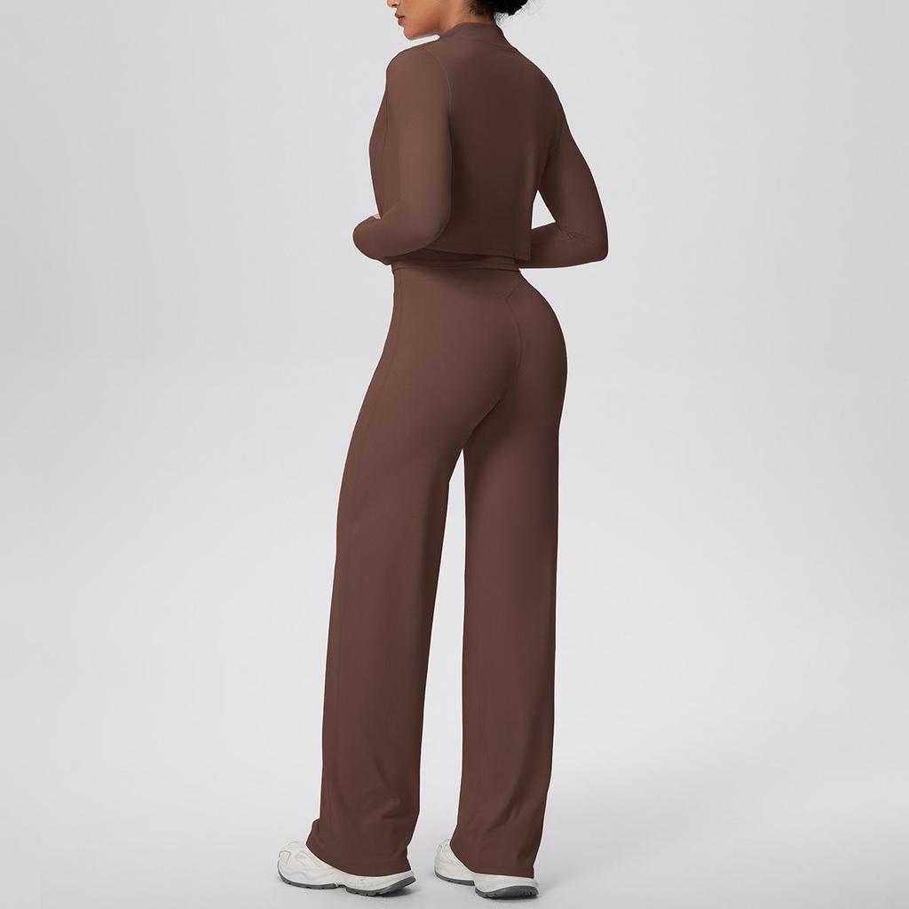 Women's High-Waisted Yoga Set: I-Beam Vest, Wide-Leg Pants, Skin-Friendly Sports Zipper Jacket