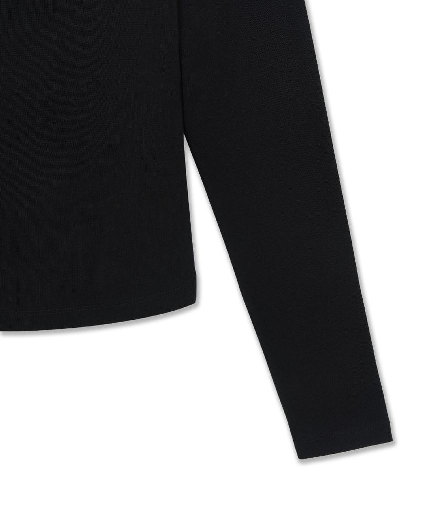 Emelbi Women'S Basic Slim Semi-Crop Square Neck Long Sleeve T-Shirt La (Black)
