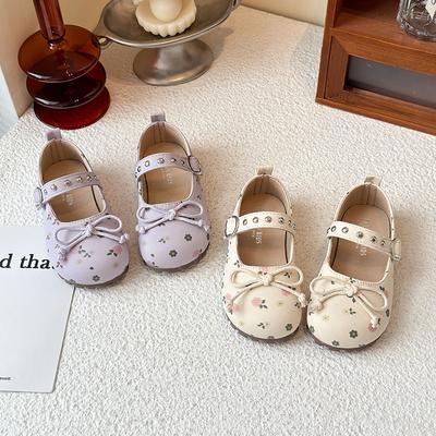 Girls Sweet Floral Small Leather Shoes 2025 Spring and Autumn New Baby Girl Bow Foreign Style Princess Shoes Children's Single Shoes