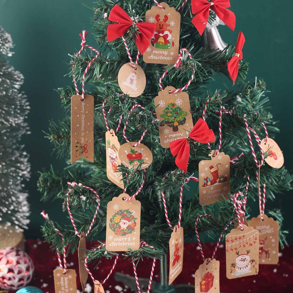 50pcs Merry Christmas Kraft Paper Tags DIY Handmade Gift Wrapping Paper Labels Santa Claus Hang Tag Ornaments Xmas Tree Decor