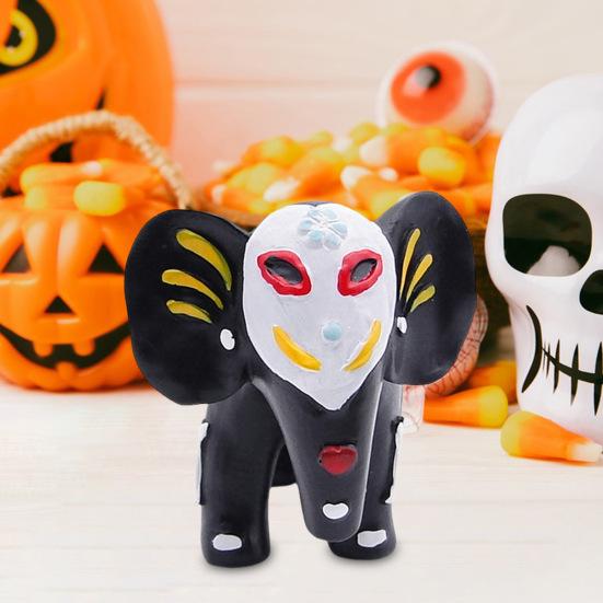 Halloween Elephant Cow Figurine Hand-painted Animal Resin Statue Sculpture Home Office Desktop Bookshelf Decoration Holiday Party Ornament