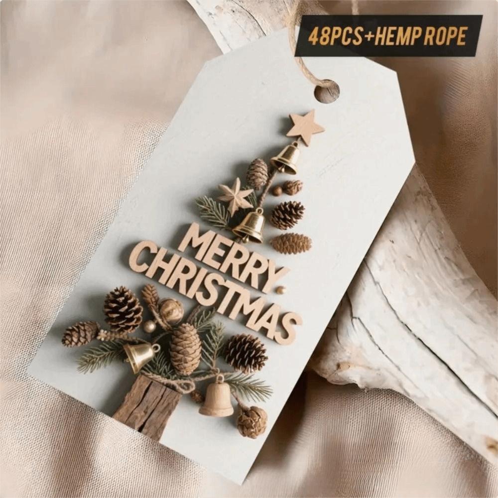 48Pcs with Rope Christmas Gift Tags Santa Claus Elk Christmas Hanging Label Paper Wrapping Paper Hang Tags Party Decoration