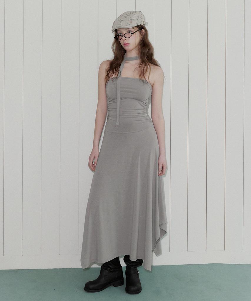 Teuwi Retin Shirred Top Flare Long Dress (Strap Set)