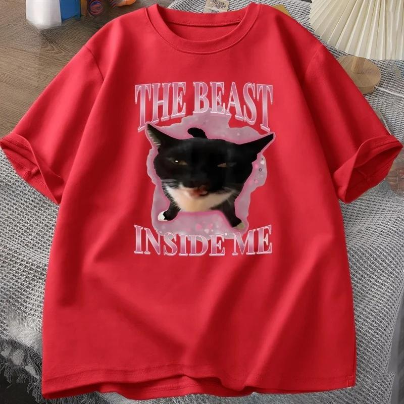 Das Biest in mir T-Shirts für Frauen Niedliche Alberne Katze Lustiges Humor T-Shirt Kurzarm Rundhals T-Shirt Frauenkleidung