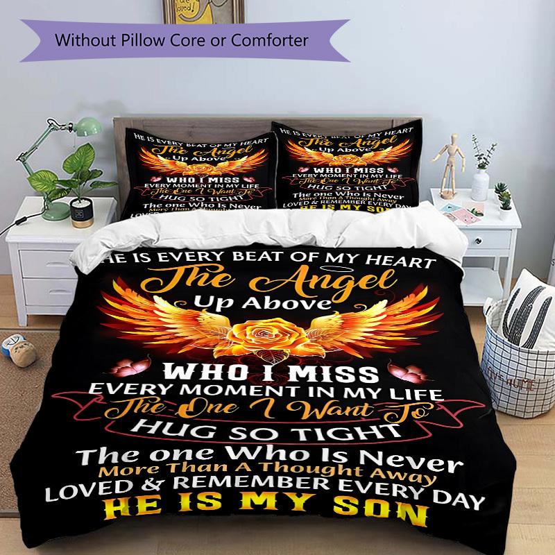 3pcs Heartbeat Angel Wings Duvet Cover Set, Cover For Bedroom Guest Room (1 Duvet Cover + 2 Pillowcase, Without Quilt),  yy250922158
