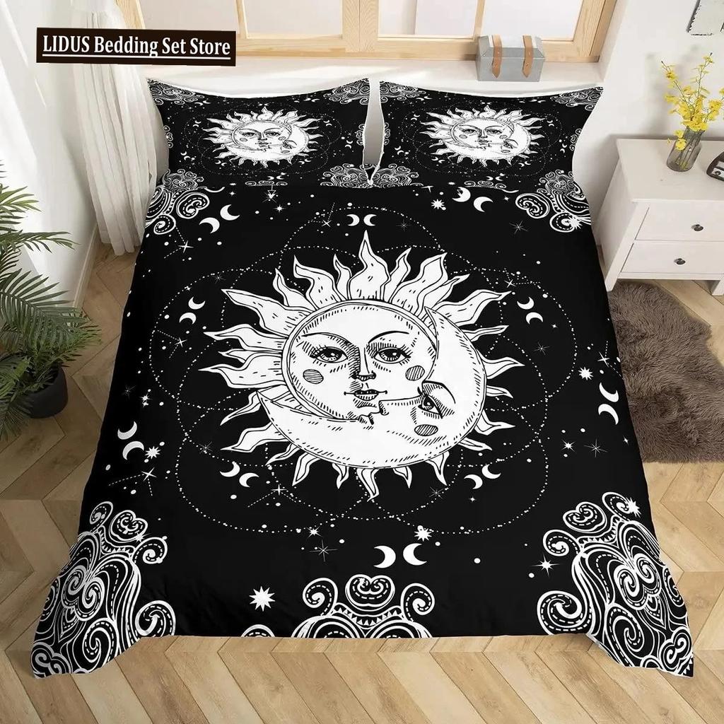 Mandala Duvet Cover Collection Sun And Moon Comforter Cover Ties Exotic Style Black And White Botanical Floral Polyester Bedding Collection