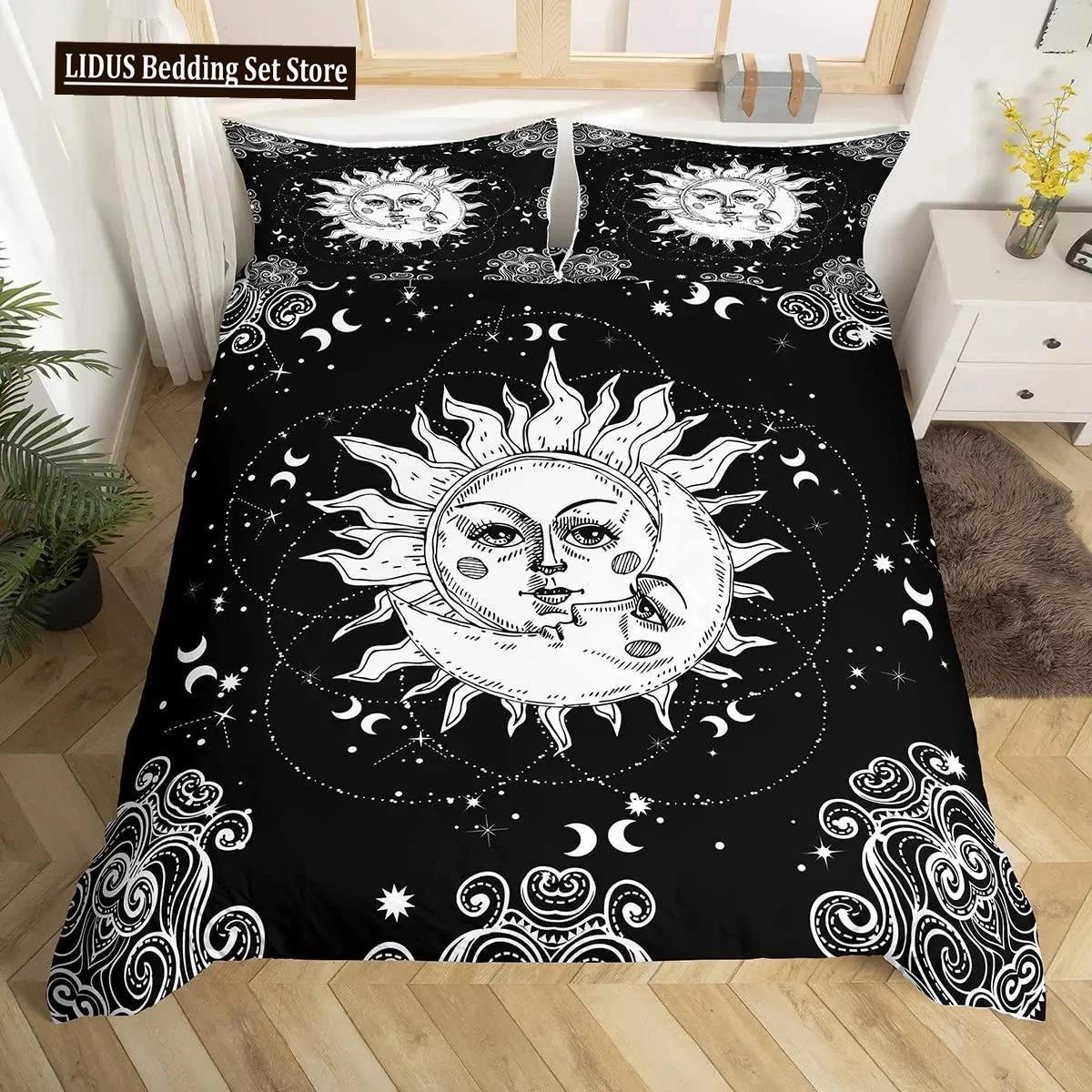 

Mandala Duvet Cover Set Sun And Moon Comforter Cover Ties Exotic Style Black And White Botanical Floral Polyester Bedding Set 70x133cm 2pcs