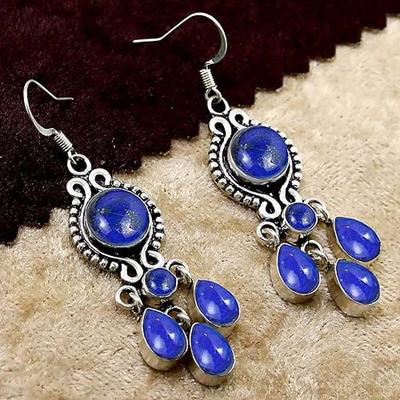Lapis Lazuli Gemstone Earring, Women Earring, Dangle Earring, Labor Day Sale, Gift For Her, 925 Silver Earring, Silver Jewelry