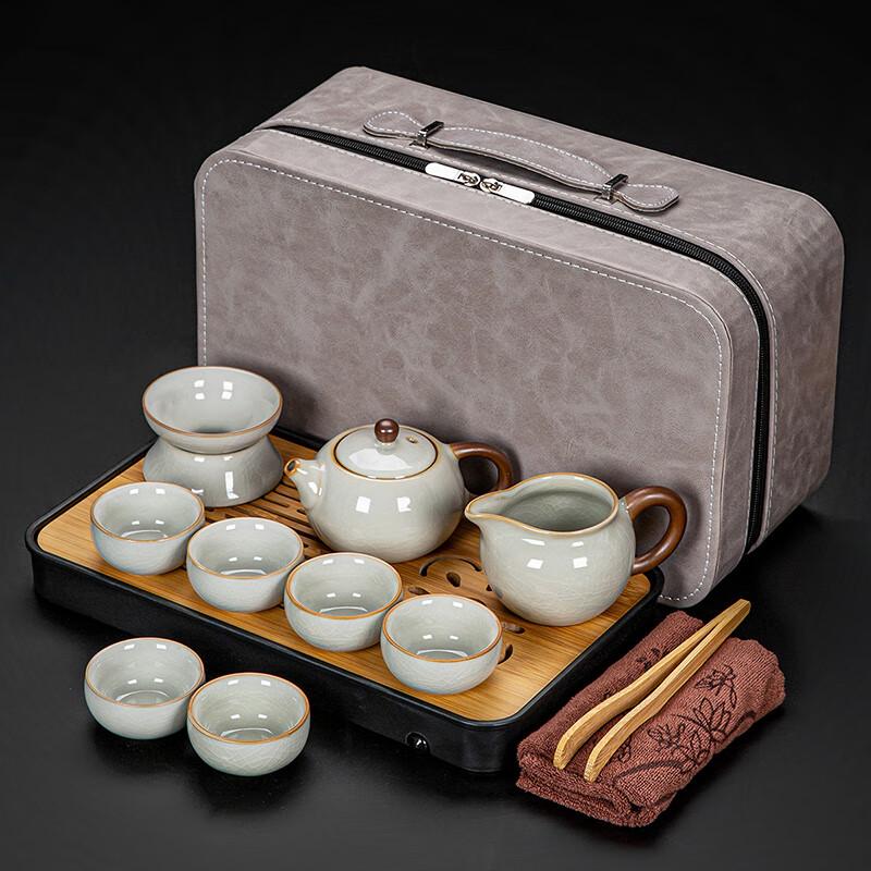 Ru Kiln Chinese Tea Set with Xishi Teapot and Travel Bag