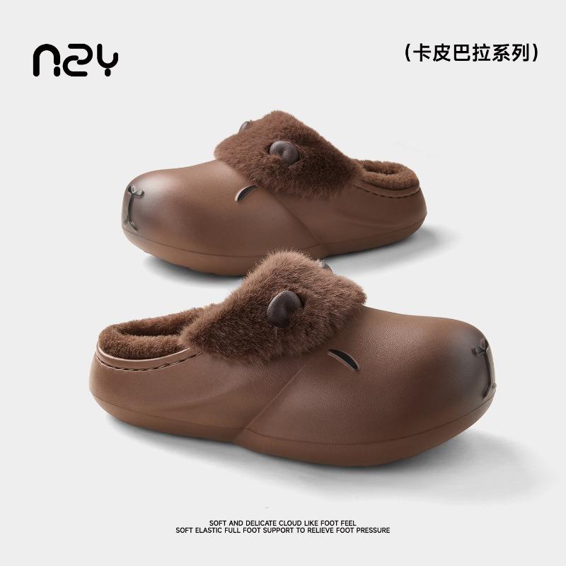 Waterproof cotton slippers men's thick bottom autumn and winter couple indoor home plush warm plush slippers women