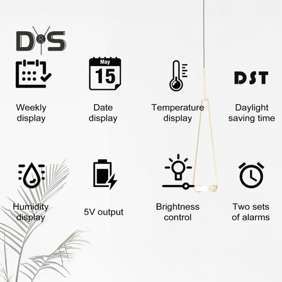 Multifunctional Large Screen Digital Alarm Clock Brightness Adjustment Humidity Temperature Display Desktop Clock