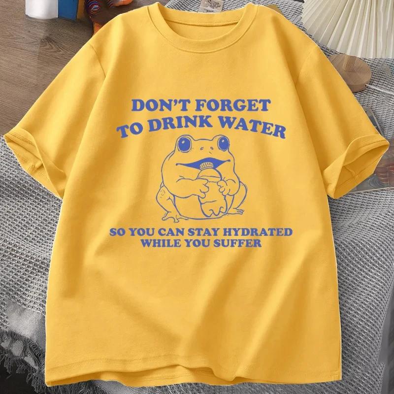 Bleib hydriert während du leidest T-Shirt Vintage-Stil Lustiges Frosch-Grafik-Tee Sommer Kurzarm-T-Shirts Damenbekleidung Mode