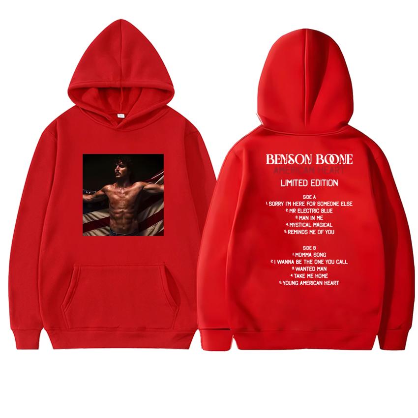 Singer Benson Boone American Heart 2025 New Album Double Sided Print Hoodies Unisex Vintage Sweatshirt Men Women Fleece Pullover