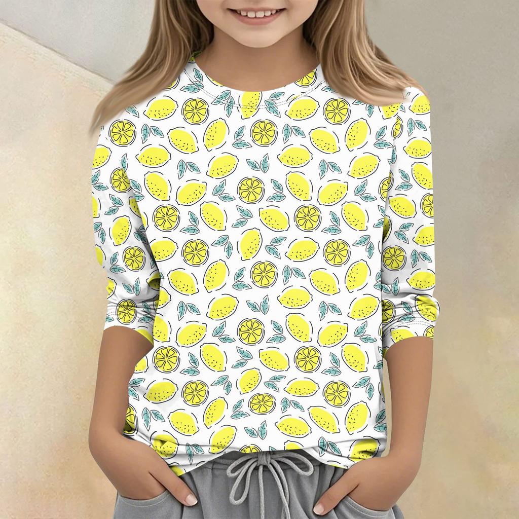 Children's Printed Round Neck Seven Quarter Sleeve Casual T-shirt