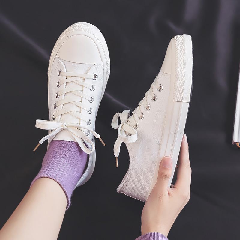 All White Canvas Shoes Men's and Women's Spring Couple's Low-Top Flat Heel Vulcanized Shoes Large Size Shoes
