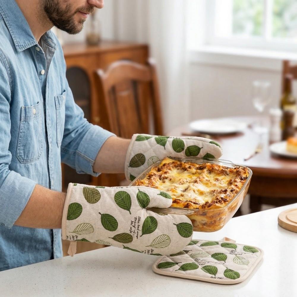 4 Stück Verbrühschutz Mikrowellenofen Handschuh Baumwolle Leinen Ofenhandschuhe und Topfhalter Kochen