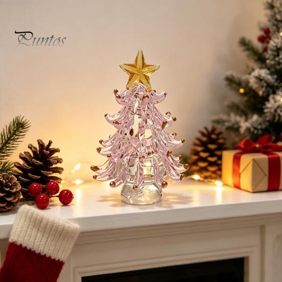 Modern Christmas Decorations for Windowsills Decorative Glass Tree with Star Topper, Mini Small Festive Centerpieces Dining Tables Figurine, Creative
