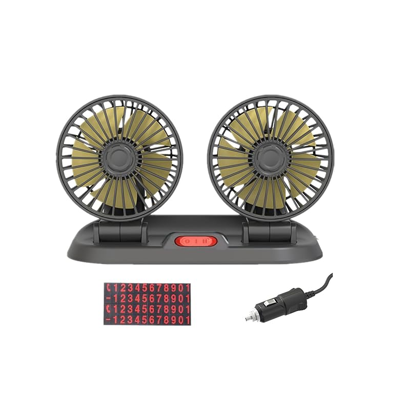 12v Air Conditioner Car Fan Adjustable Three Head Fan for Car, Portable Vehicle Cooling Fan, 2 Speeds Car Essentials Car Cooler Fan for SUV, RV,