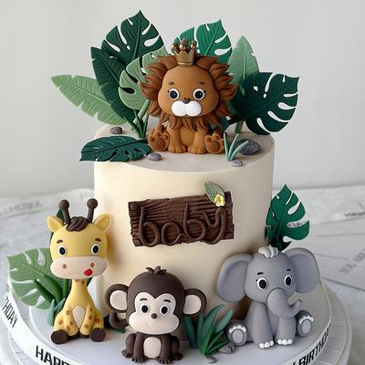 Dschungelwaldtiere Kuchendekoration Kinder 1. Geburtstagsparty Kuchendekoration Safari Löwe Elefant Affe Giraffe Babyparty Geschenk