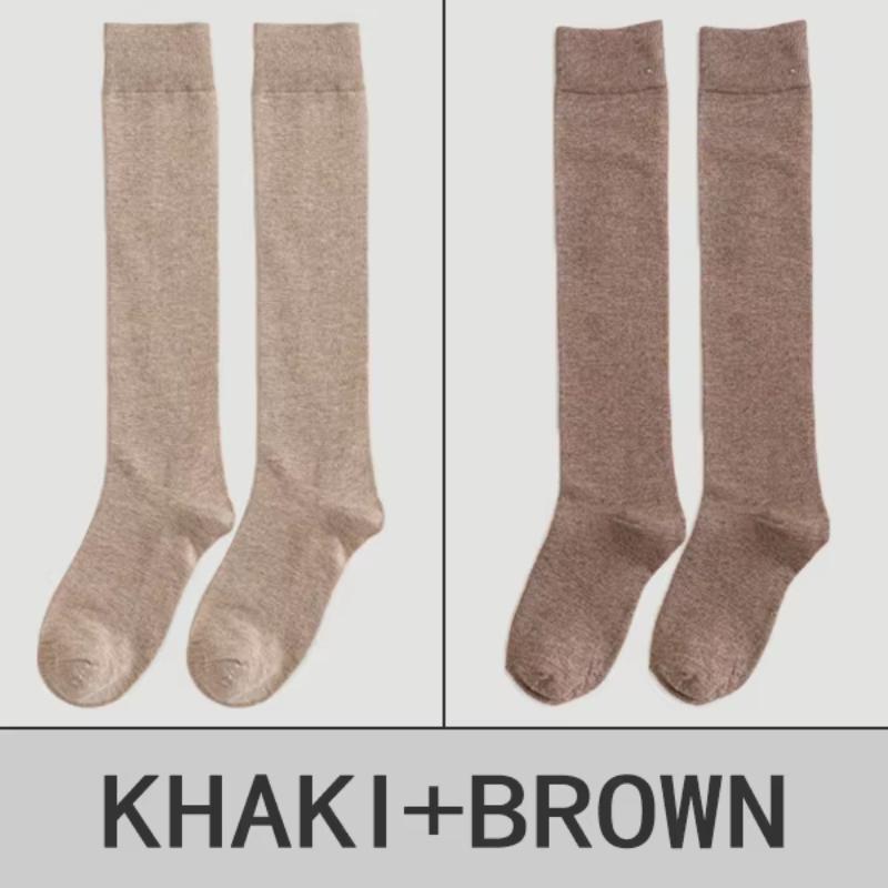 2 Pairs of Socks Women's Calves Socks Pure Color Cotton Socks Knee-japanese Department Jk Stockings College Wind Pile Socks