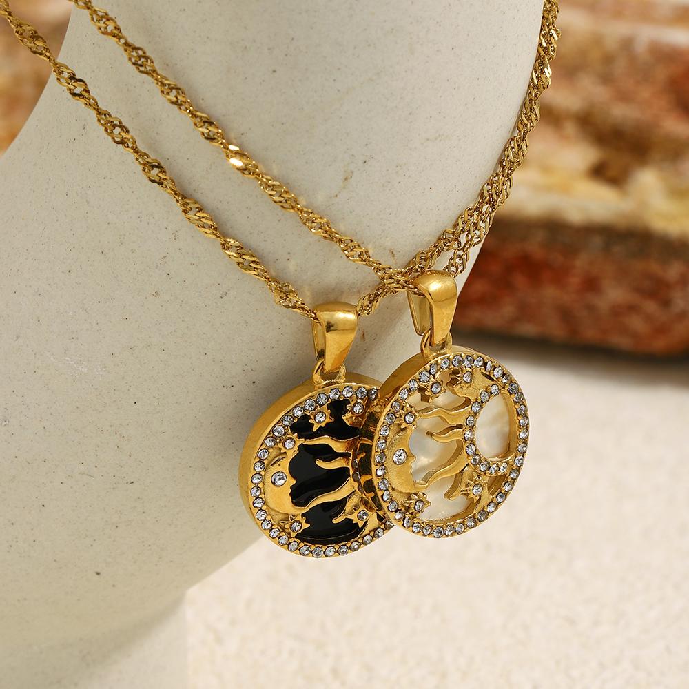 MamacitaSlay 316L Stainless Steel Shell Zircon Sun Pendant Necklace 18K Gold Plated Waterproof Jewelry Women's Creative Necklace