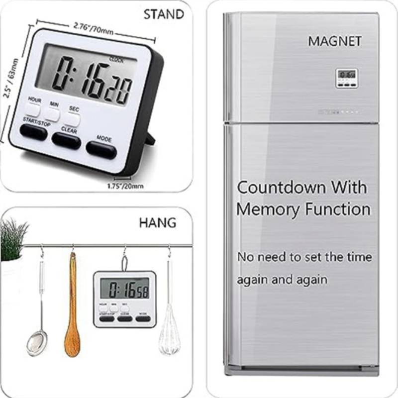 Multifunction Silent Timer With Magnetic Mount For Students And Kitchen Use