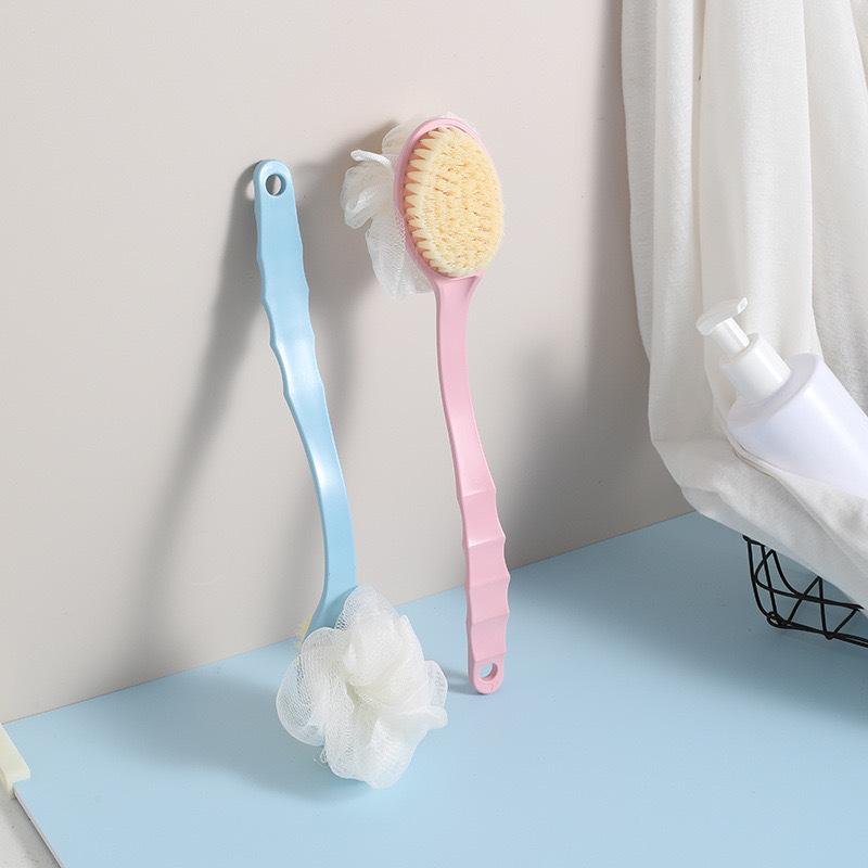Double-Sided Bath & Back Scrubber with Towel & Long Handle