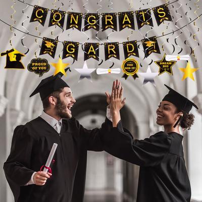 18Pcs Graduation Decorations 2023 -Happy Graduation Banner, Congrats Grad Banner Hanging Swirls For Graduation Party Decorations