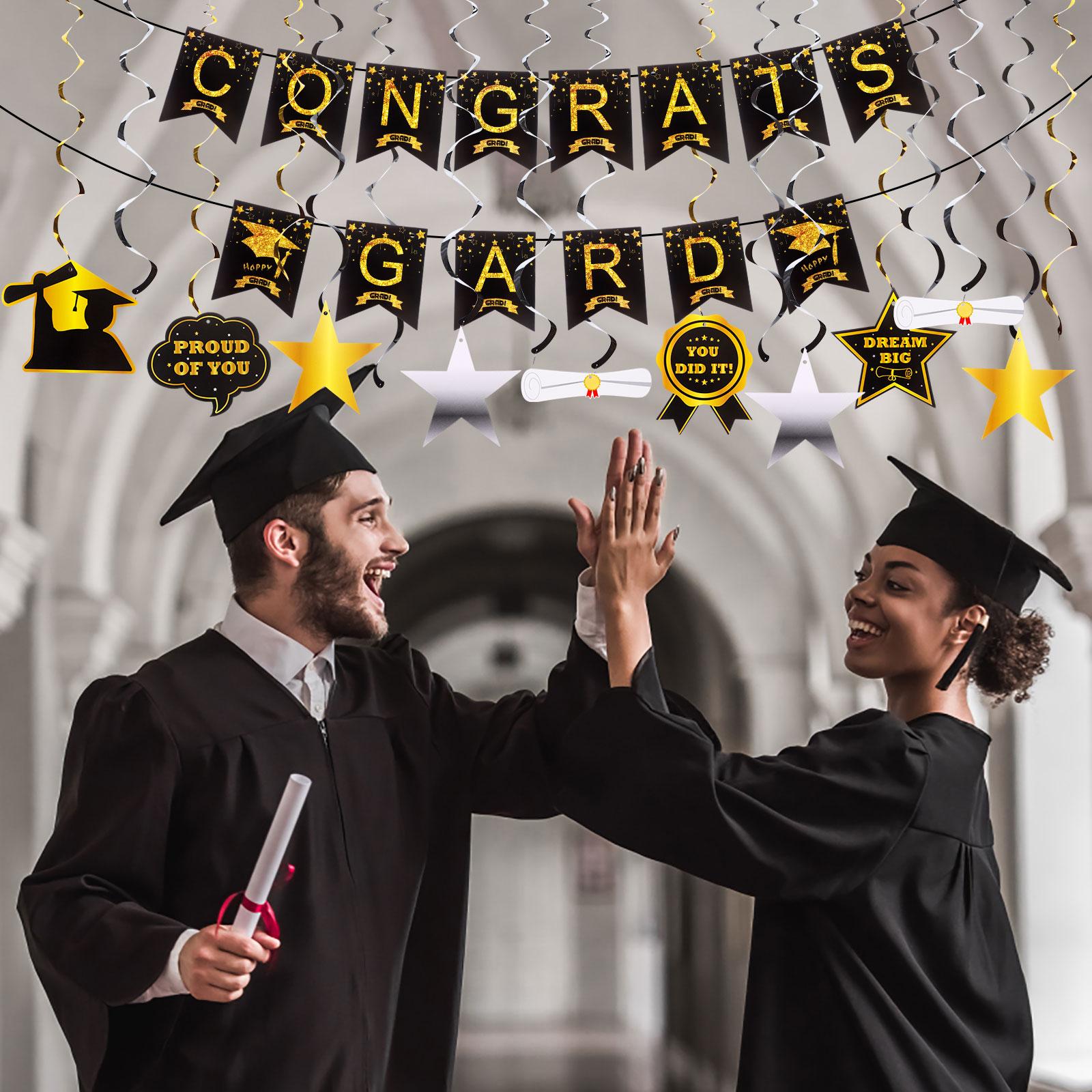 18 шт. Украшения на выпускной 2023 - Баннер «Счастливый выпускной», Баннер «Поздравляем выпускника», Подвесные спирали для украшения выпускной вечеринки армия зеленый