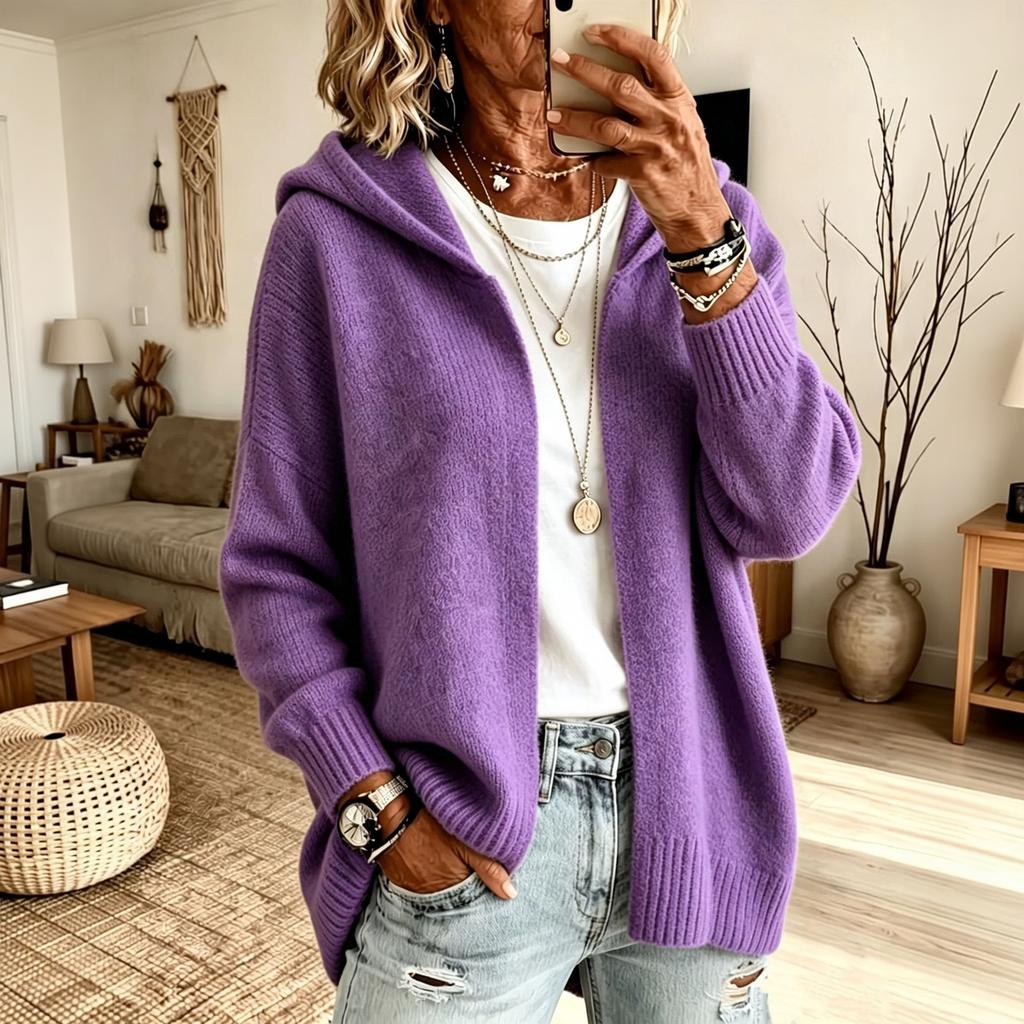 Women's Fashion Long Sleeve Hooded Open Front Knit Cardigan Sweater Coat Casual Outerwear