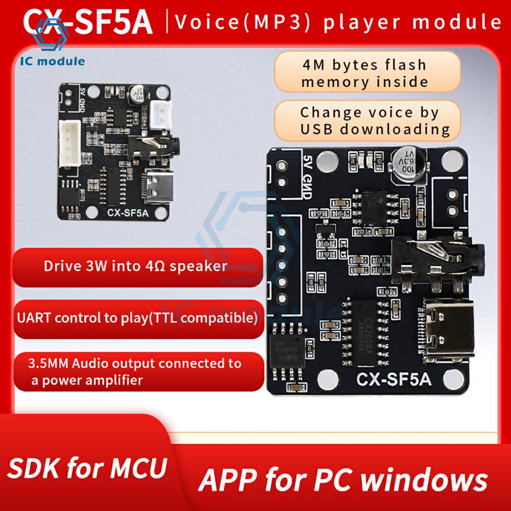 DC3.3-5.2V SF5A/ST5B Serial Port Mp3 Voice Chip Module Microcontroller Control Triggers Voice Module TF Card Custom Audio Module