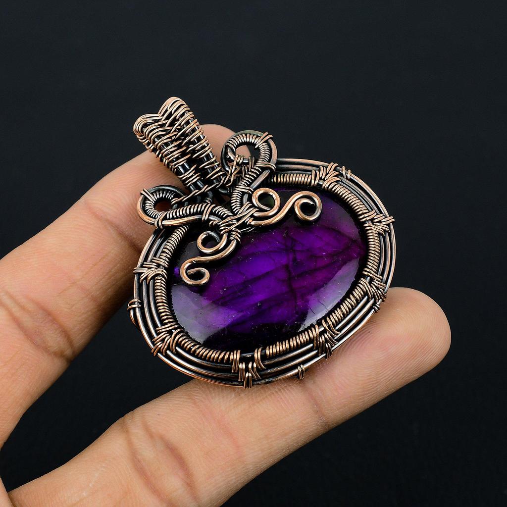 Purple Flash Labradorite Jewelry, 999 Copper Wire Wrapped Pendant Handmade Gemstone Jewelry, Gifts For Wife Brand New Pendant