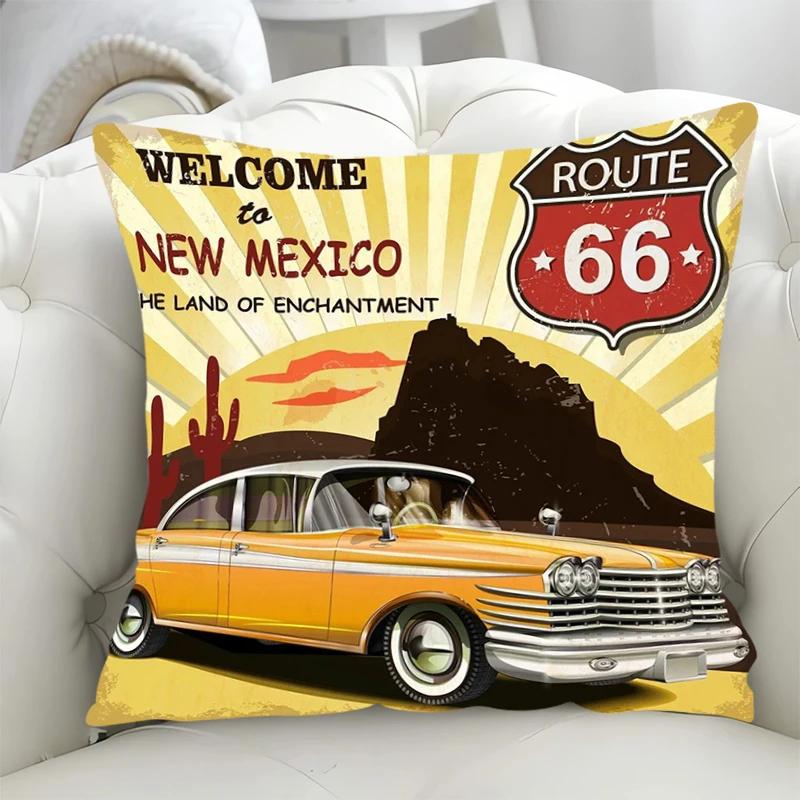 Pillowcase Highway Route 66 Cushion Covers 45x45 Short Plush Fall Decor Duplex Printing Cushions Cover 45*45 Lounge Chairs Sofa