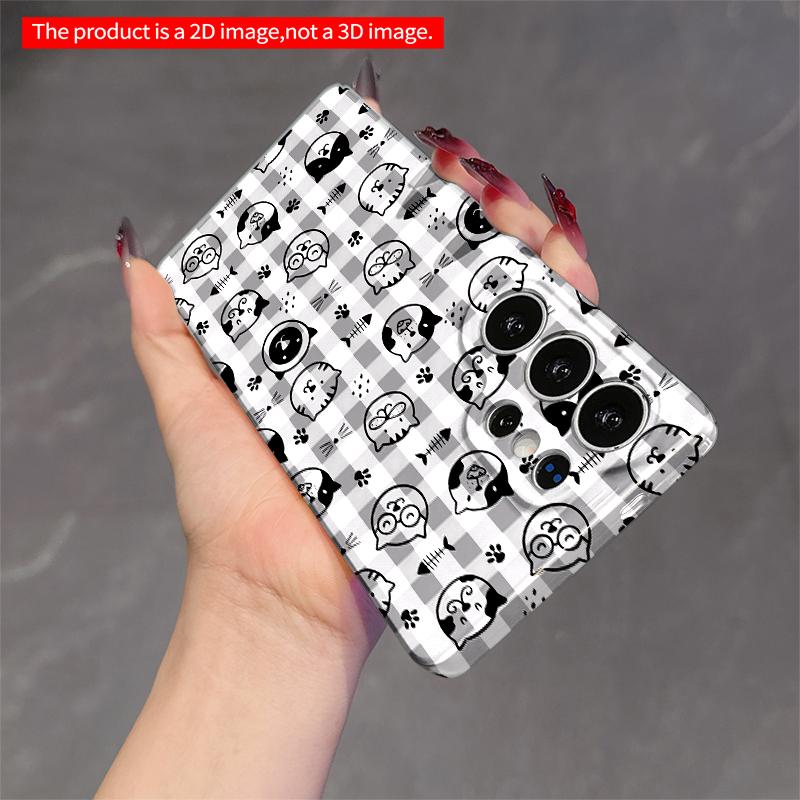2DFlat Samsung Phone Case Gingham Cat Faces Pattern Phone Case Applicable To Galaxy S22 S23 S24 S25ULTRA S26 A12 A13 A14 A15 A16 A34 A35 A54 A55