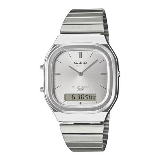 CASIO Ana-Digi Quartz Wristwatch Edgy Collection AQ-240E-7A Unisex Dual Time Silver Overseas Model