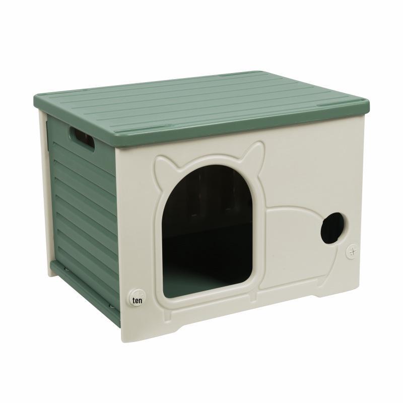 All-Season Outdoor & Indoor Rainproof Cat House: Semi-Enclosed Plastic Villa for Stray Cats & Dogs