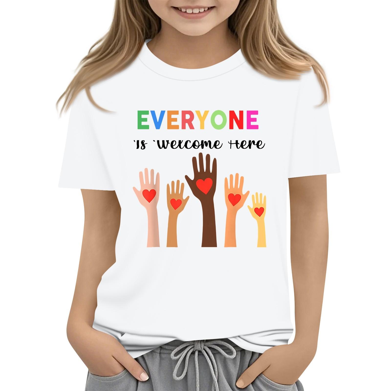 

Children s Printed Short Sleeved Round Neck Casual Comfortable Loose Lightweight Top 160 білий