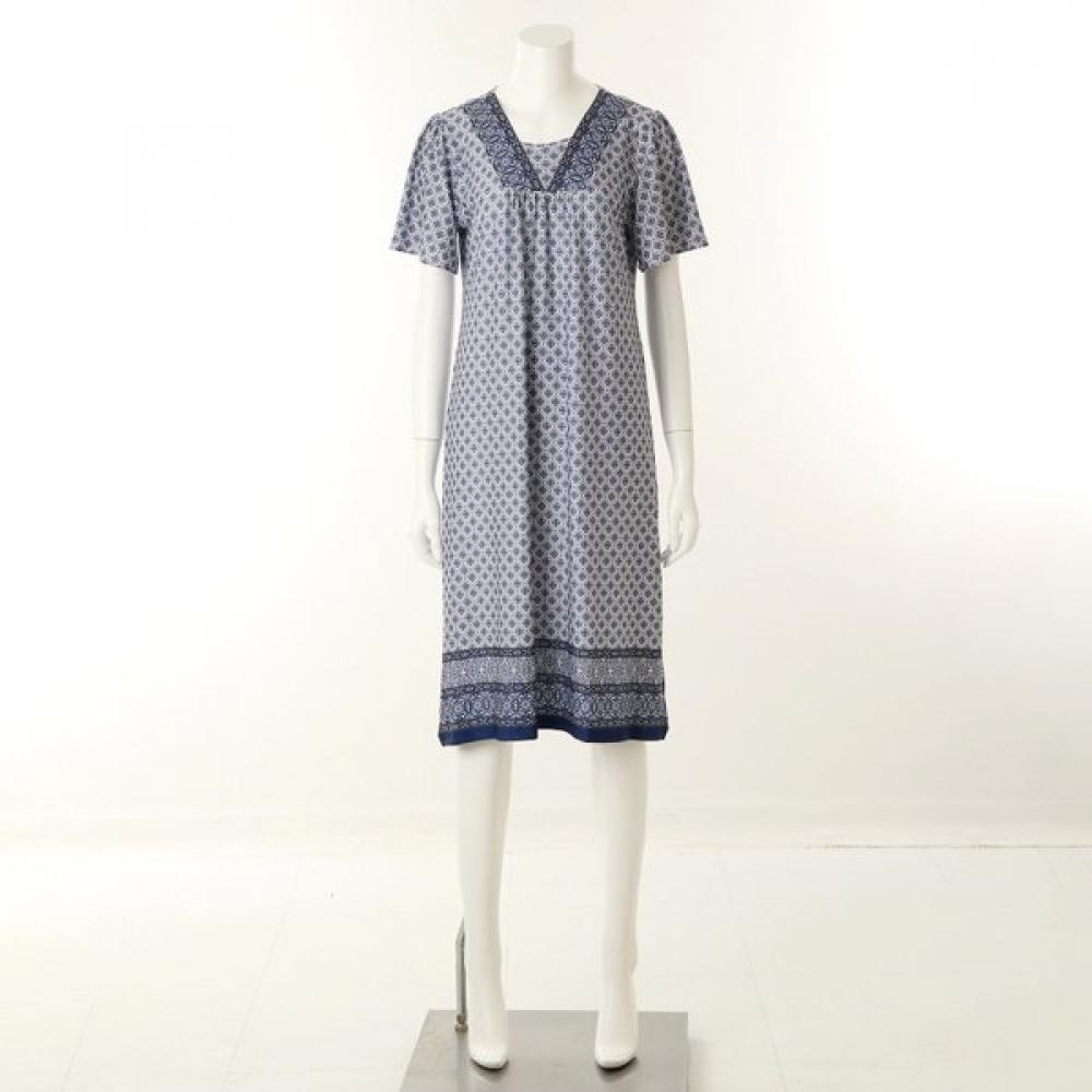 VenuS Women S polyeSter Cool Touch Ethnic Border Print Loungewear dreSS Vev3940l navy/85