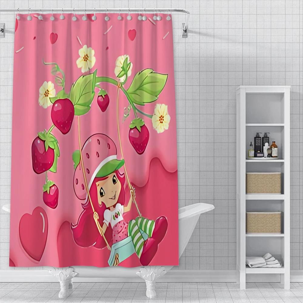S-Strawberry Shortcake Exquisite Shower Curtain Waterproof Polyester Fabric Paint Bath Curtains Home Bathroom Decor Curtain