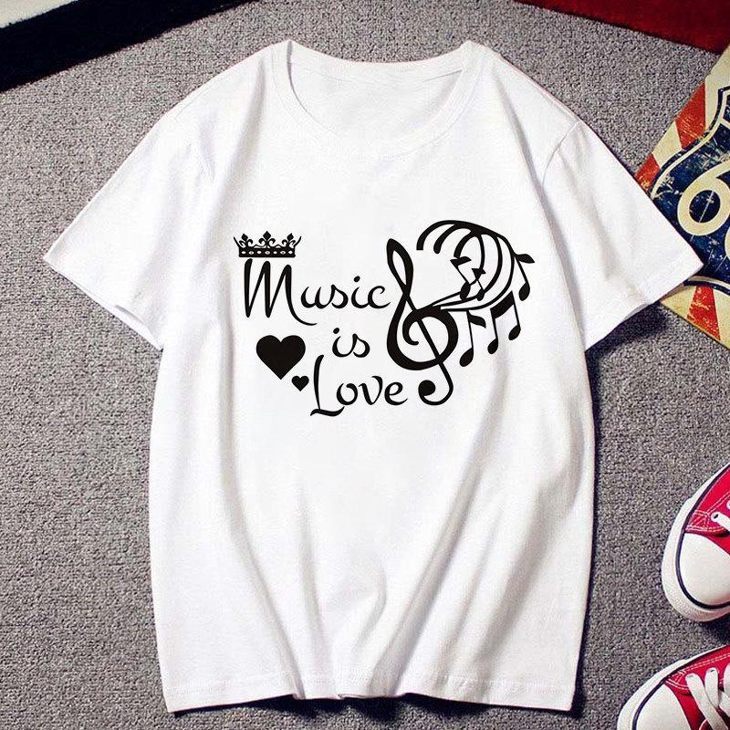 Fashion Creative Musical Note Printed T Shirt Female Harajuku Tshirt Ulzzang Clothes Vintage New White T -Shirt Women Tees Tops