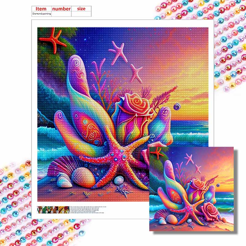 New Arrival 5D DIY Full Circle Diamond Painting "Starfish Rose" Embroidery Cross Stitch Home Decor Gift