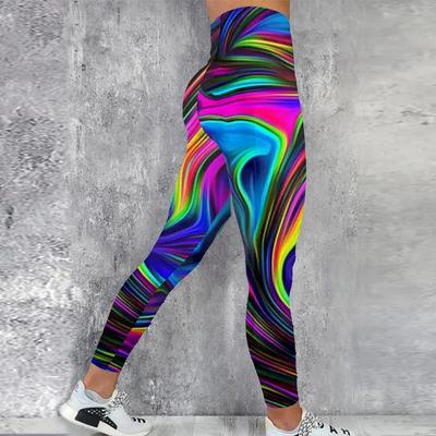 Womens Brilliant Colored Light Prints Stretch Yoga Leggings Fitness Running Gym Sports Active Pants